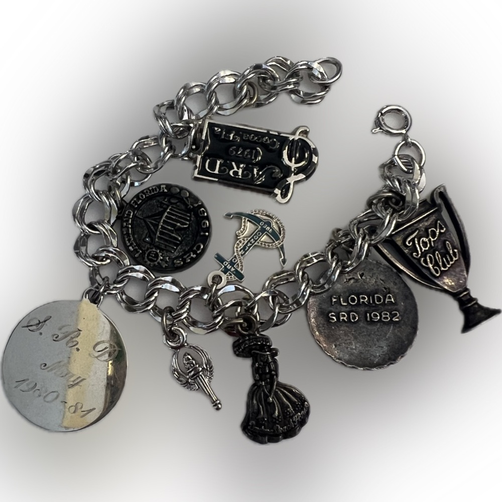 Vintage sterling silver charm bracelet BOJAR Florida 1980s tops club VTG 80s